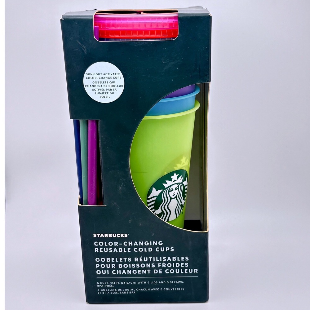 Starbucks Color Changing Reusable Cold Cups 5 Pack 24oz UV Activated New